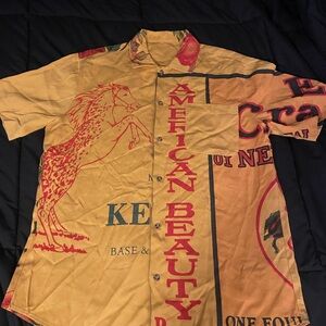 Men's Casual Button-Down Shirt - Red and Tan